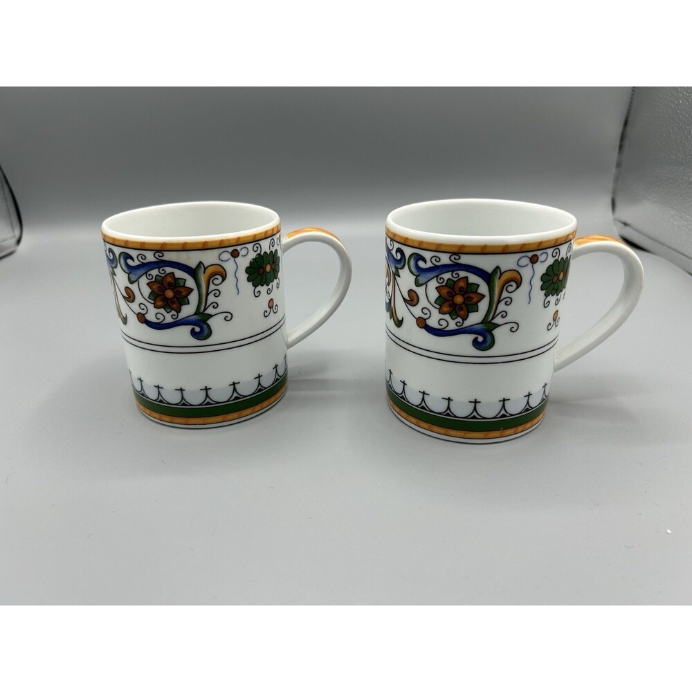 Set of 2 Bonvida Porcelain Portugal Coffee Mugs Dragon Scrolls Floral BVX3